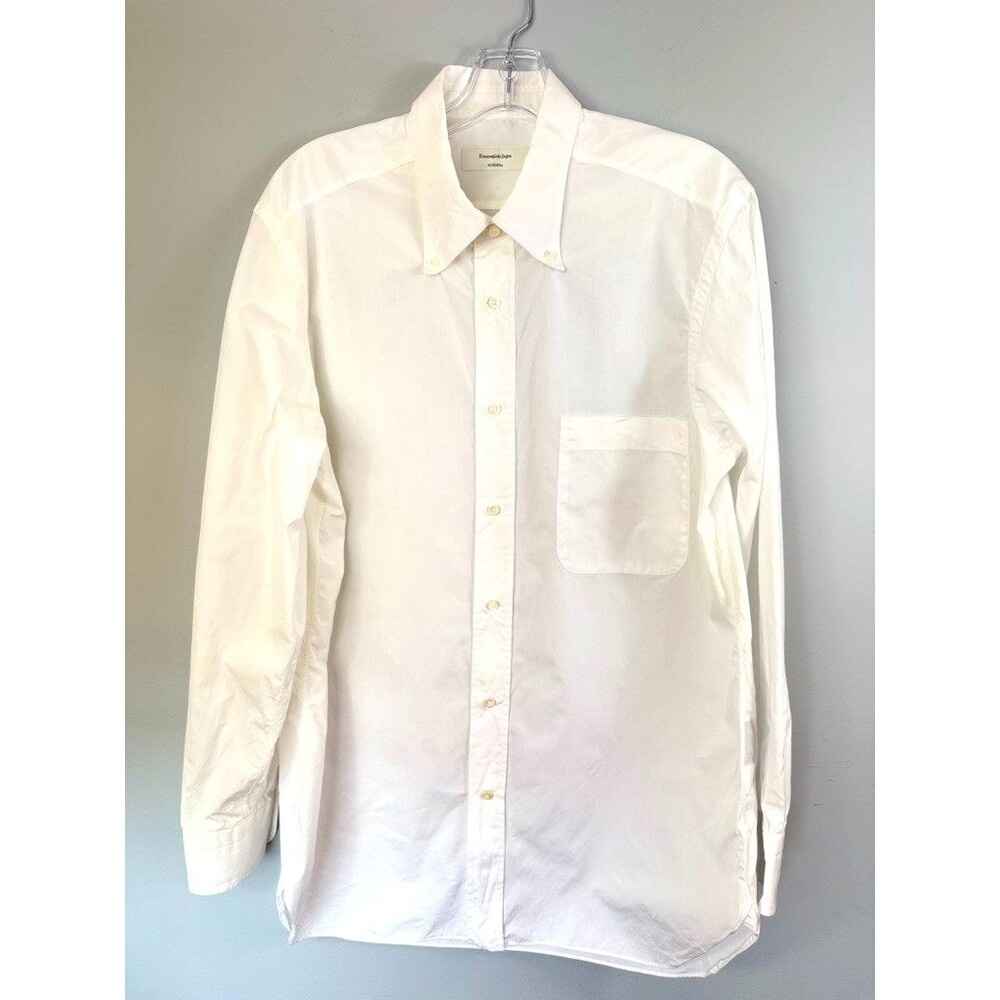 Ermenegildo Zegna Mens Ivory Long Sleeve Button Down Shirt 16.5  x 34 Large